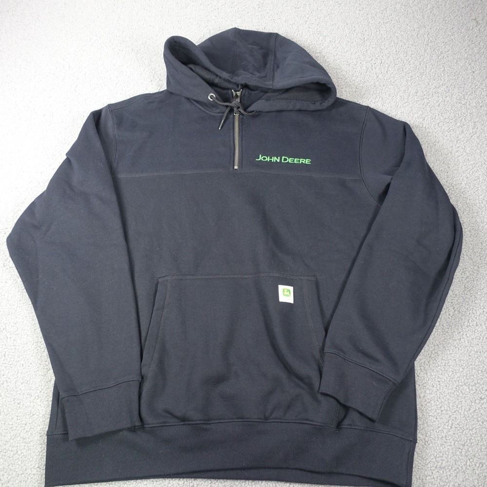 John Deere Quarter Zip Hoodie Men Large Embroidered Workwear Sweatshirt Black